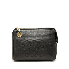 シャネル ココマーク ポーチ ジュエリーケース アクセサリーケース ブラック キャビアスキン レディース CHANEL 【中古】