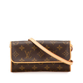 ルイ ヴィトン モノグラム ポシェット ツインPM 斜め掛け ミニ ショルダーバッグ M51854 ブラウン PVC レザー レディース LOUIS VUITTON 【中古】