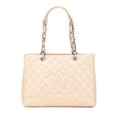 シャネル マトラッセ ココマーク チェーントートバッグ ベージュ キャビアスキン レディース CHANEL 中古