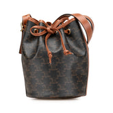 セリーヌ トリオンフ スモール ドローストリング 斜め掛け ショルダーバッグ ブラウン PVC レザー レディース CELINE 【中古】