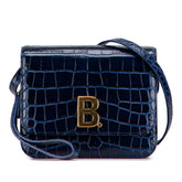 バレンシアガ Bロゴ クロコ型押し ショルダーバッグ 592898 ネイビー レザー レディース BALENCIAGA 中古