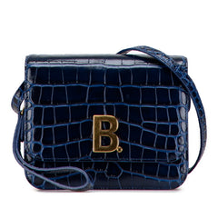 バレンシアガ Bロゴ クロコ型押し ショルダーバッグ 592898 ネイビー レザー レディース BALENCIAGA 中古
