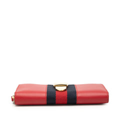 グッチ シルヴィ シェリーライン 長財布 ラウンドファスナー 476083 レッド ネイビー レザー レディース GUCCI 【中古】