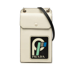 プラダ ロゴ スマホショルダーバッグ スマートフォンケース 2ZH068 ホワイト ブラック サフィアーノレザー レディース PRADA 中古