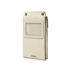 プラダ ロゴ スマホショルダーバッグ スマートフォンケース 2ZH068 ホワイト ブラック サフィアーノレザー レディース PRADA 中古