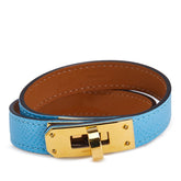 エルメス ミニ ケリー ドゥブルトゥール ブレスレット ブルー ヴォーエプソン メッキ レディース HERMES 【中古】