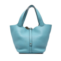 エルメス ピコタンロックMM ハンドバッグ X刻印 2016年 ブルー系 シルバー金具 トリヨンクレマンス レディース HERMES 中古