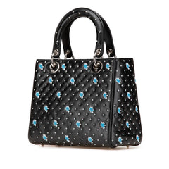 ディオール エンブロイダリー フラワー ハンドバッグ ショルダーバッグ 2WAY ブラック ブルー レザー レディース Dior 【中古】