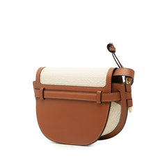 ロエベ ミニゲート 斜め掛け ショルダーバッグ アイボリー ブラウン キャンバス レザー レディース LOEWE 中古