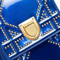 ディオール ディオラマ スタッズ チェーン ショルダーバッグ ブルー エナメル レザー レディース Dior 【中古】