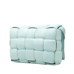 ボッテガヴェネタ マキシイントレチャート カセット 斜めかけ ショルダーバッグ ブルー レザー レディース BOTTEGAVENETA 中古