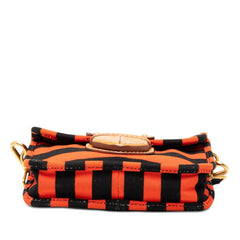 プラダ 三角ロゴプレート カナパ ボーダー ショルダーバッグ BT0785 オレンジ ブラック キャンバス レザー レディース PRADA 【中古】