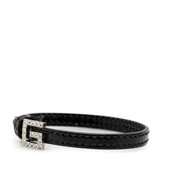 グッチ スクエアG ラインストーン ブレスレット 623237 ブラック レザー レディース GUCCI 【中古】