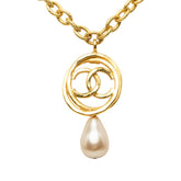 シャネル ココマーク ヴィンテージ ネックレス 28 ゴールド メッキ フェイクパール レディース CHANEL 【中古】