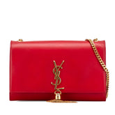 サンローラン ケイト YSLロゴ チェーンショルダーバッグ レッド ゴールド レザー レディース SAINT LAURENT 【中古】