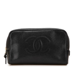 シャネル ココマーク ポーチ 小物入れ ブラック キャビアスキン レディース CHANEL 【中古】