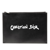 ディオール ロゴ インビテーションポーチ クラッチバッグ ブラック ホワイト レザー メンズ Dior 【中古】