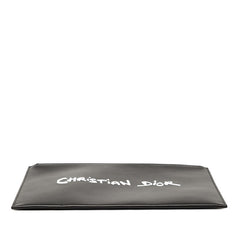 ディオール ロゴ インビテーションポーチ クラッチバッグ ブラック ホワイト レザー メンズ Dior 【中古】