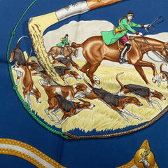 エルメス カレ90 LE LAISSER COURRE 猟犬 スカーフ ブルー シルク レディース HERMES 中古