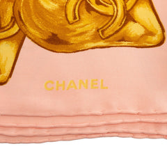 シャネル ココマーク カメリア スカーフ ピンク ベージュ シルク レディース CHANEL 【中古】
