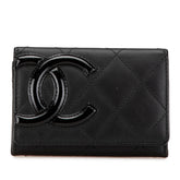 シャネル カンボンライン ココマーク カードケース 名刺入れ ブラック ラムスキン エナメル レディース CHANEL 【中古】