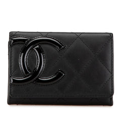 シャネル カンボンライン ココマーク カードケース 名刺入れ ブラック ラムスキン エナメル レディース CHANEL 【中古】
