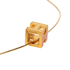 エルメス カージュ ド アッシュ Hキューブ ネックレス ゴールド オレンジ メッキ エナメル レディース HERMES 【中古】