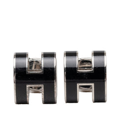エルメス ミニ ポップH スタッドピアス ブラック シルバー メタル レディース HERMES 【中古】