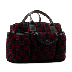 グッチ GGウール チルドレンズ ハンドバッグ 628159 ネイビー レッド ウール レザー レディース GUCCI 【中古】