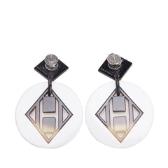 エルメス Hロゴ スタッド ピアス ホワイト ブラウン バッファローホーン ラッカーウッド レディース HERMES 【中古】