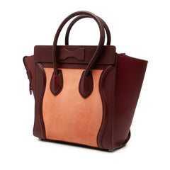セリーヌ ラゲージ マイクロショッパー ハンドバッグ ワインレッド オレンジ レザー スウェード レディース CELINE 【中古】