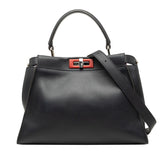 フェンディ ピーカブー レギュラー ハンドバッグ ショルダーバッグ 2WAY 8BN290 ネイビー系 レッド レザー レディース FENDI 【中古】