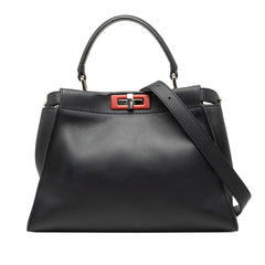 フェンディ ピーカブー レギュラー ハンドバッグ ショルダーバッグ 2WAY 8BN290 ネイビー系 レッド レザー レディース FENDI 【中古】