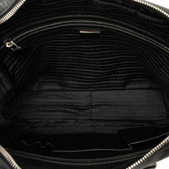 プラダ 三角ロゴプレート サフィアーノ ハンドバッグ ブリーフケース ブラック レザー レディース PRADA 中古