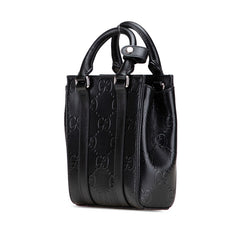 グッチ GGエンボス ジャンボGG ハンドバッグ ショルダーバッグ 2WAY 696010 ブラック レザー レディース GUCCI 【中古】