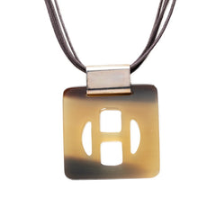 エルメス Hロゴ ネックレス ブラウン ベージュ バッファローホーン レディース HERMES 【中古】