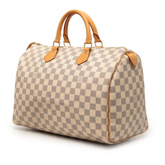 ルイ ヴィトン ダミエ アズール スピーディ35 ハンドバッグ ボストンバッグ N41535 ホワイト PVC レザー レディース LOUIS VUITTON 【中古】