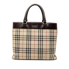 バーバリー ノバチェック トートバッグ ベージュ マルチカラー キャンバス レザー レディース BURBERRY 【中古】
