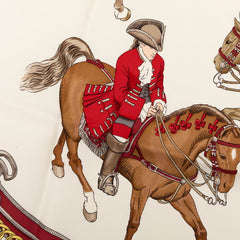 エルメス カレ90 REPRISE 乗馬風景 スカーフ レッド マルチカラー シルク レディース HERMES 【中古】