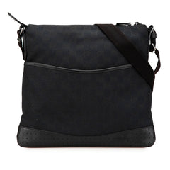 グッチ GGキャンバス 斜め掛け ショルダーバッグ 145857 ブラック キャンバス レザー レディース GUCCI 【中古】