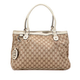 グッチ GGキャンバス スーキー トートバッグ 296835 ベージュ ホワイト キャンバス レザー レディース GUCCI 【中古】