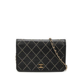 シャネル ココマーク スタッズ チェーンウオレット ショルダーバッグ ブラック カーフスキン レディース CHANEL 【中古】