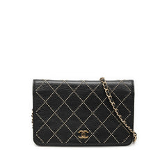 シャネル ココマーク スタッズ チェーンウオレット ショルダーバッグ ブラック カーフスキン レディース CHANEL 【中古】