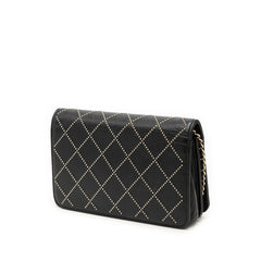 シャネル ココマーク スタッズ チェーンウオレット ショルダーバッグ ブラック カーフスキン レディース CHANEL 【中古】