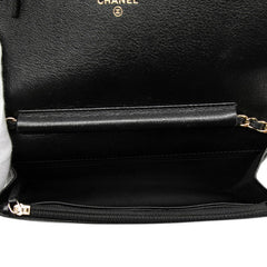 シャネル ココマーク スタッズ チェーンウオレット ショルダーバッグ ブラック カーフスキン レディース CHANEL 【中古】