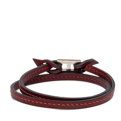 エルメス ティレット 2連 ブレスレット ワインレッド レザー レディース HERMES 【中古】