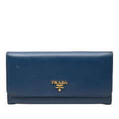 プラダ 二つ折り 長財布 1M1132 ブルー サフィアーノレザー レディース PRADA 【中古】