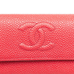 シャネル ココマーク カードケース レッド キャビアスキン レディース CHANEL 【中古】