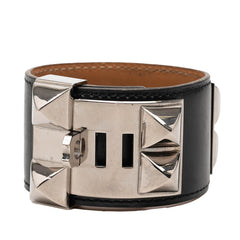 エルメス コリエ ド シアン ブレスレット ブラック シルバー レザー メタル レディース HERMES 【中古】