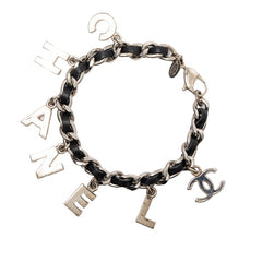 シャネル ココマーク ロゴ ブレスレット シルバー ブラック メタル レザー レディース CHANEL 【中古】